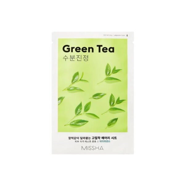 Missha Airy Fit Sheet Mask Green tea - Lakštinė Veido Kaukė Su Žaliosios Arbatos Ekstraktu